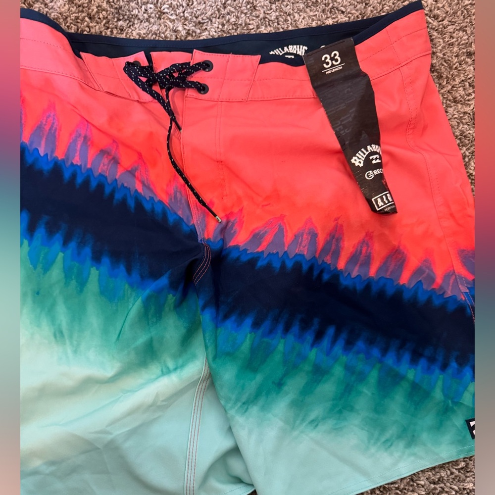 Billabong Men's Red and Blue Gradient Swim Shorts